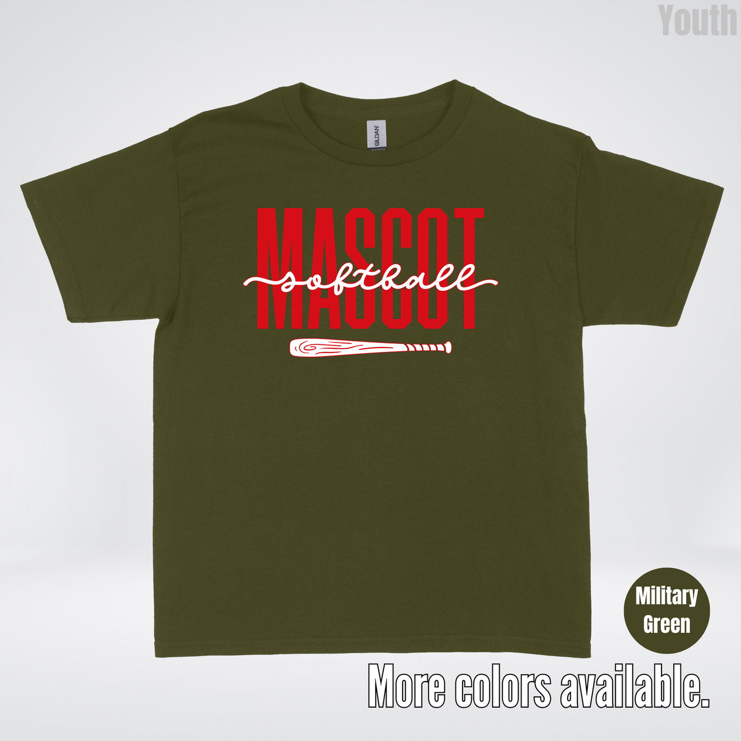 Custom Mascot – Red - Softball Design 28 Youth T-Shirt
