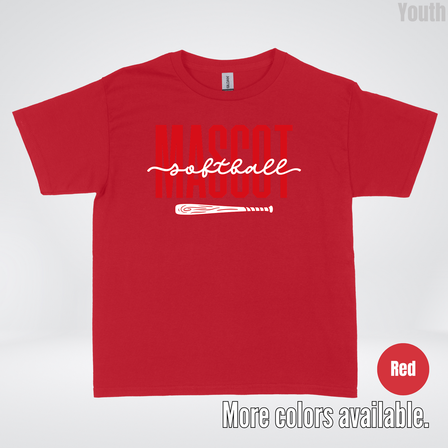 Custom Mascot – Red - Softball Design 28 Youth T-Shirt