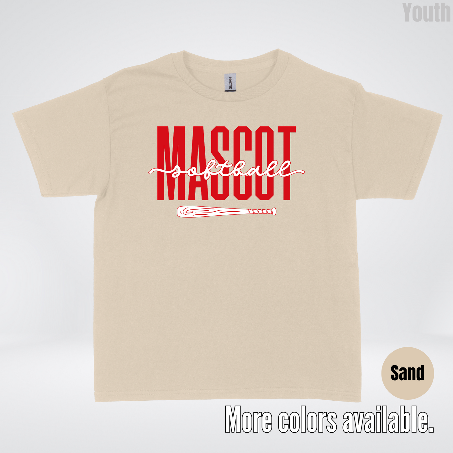 Custom Mascot – Red - Softball Design 28 Youth T-Shirt