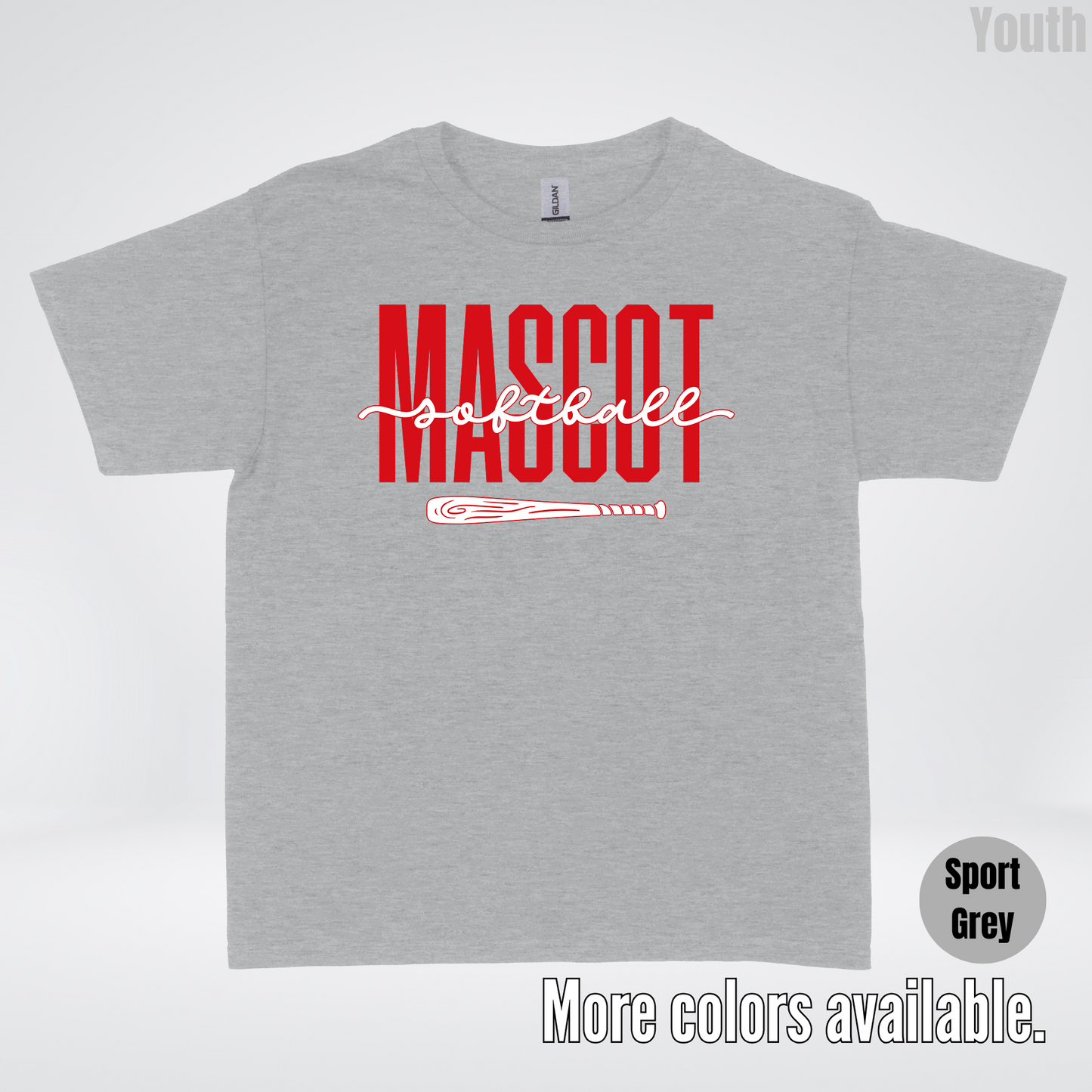 Custom Mascot – Red - Softball Design 28 Youth T-Shirt