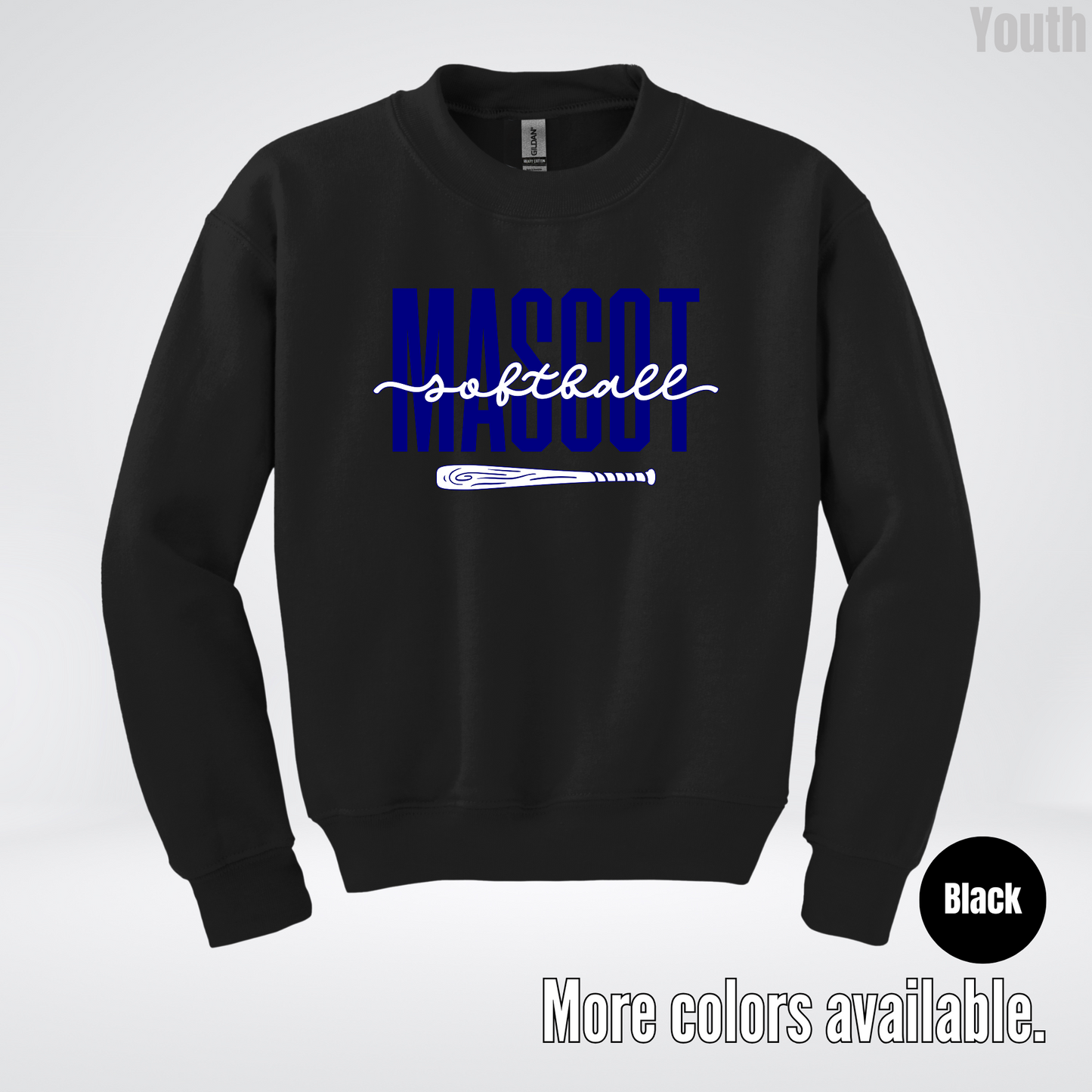 Custom Mascot – Navy - Softball Design 27 Youth Crewneck Sweatshirt