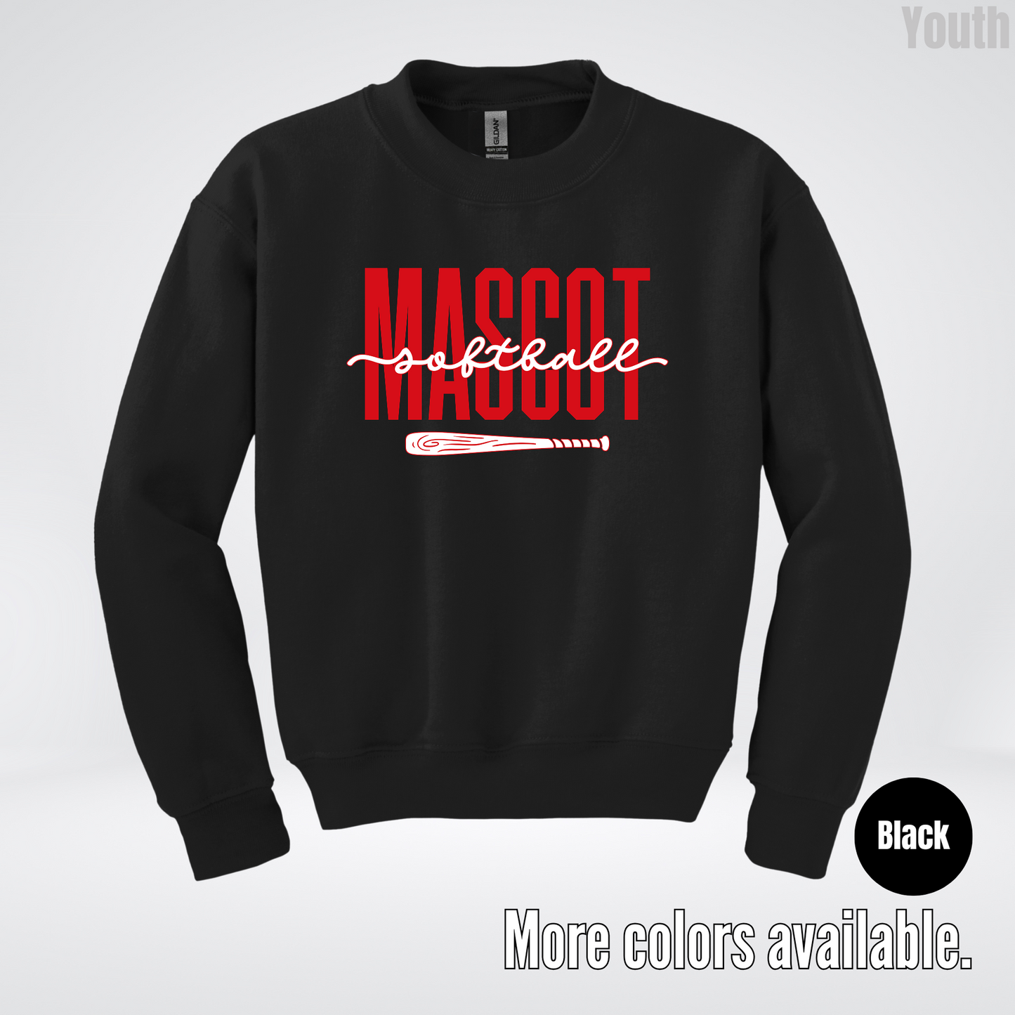 Custom Mascot – Red - Softball Design 28 Youth Crewneck Sweatshirt