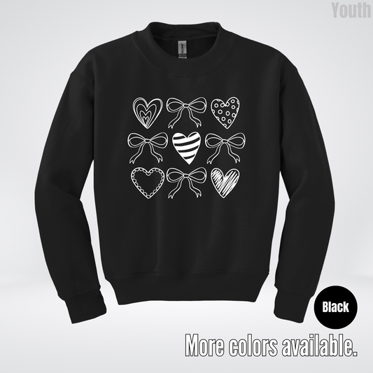 Doodle Coquette Hearts Youth Crewneck Sweatshirt