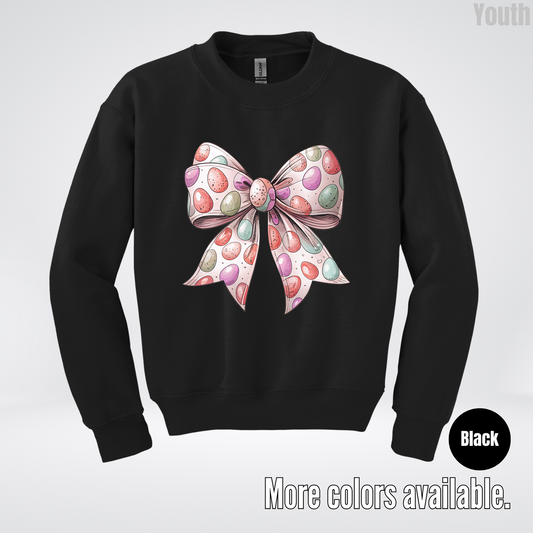 Easter Eggs Coquette Bow Youth Crewneck Sweatshirt