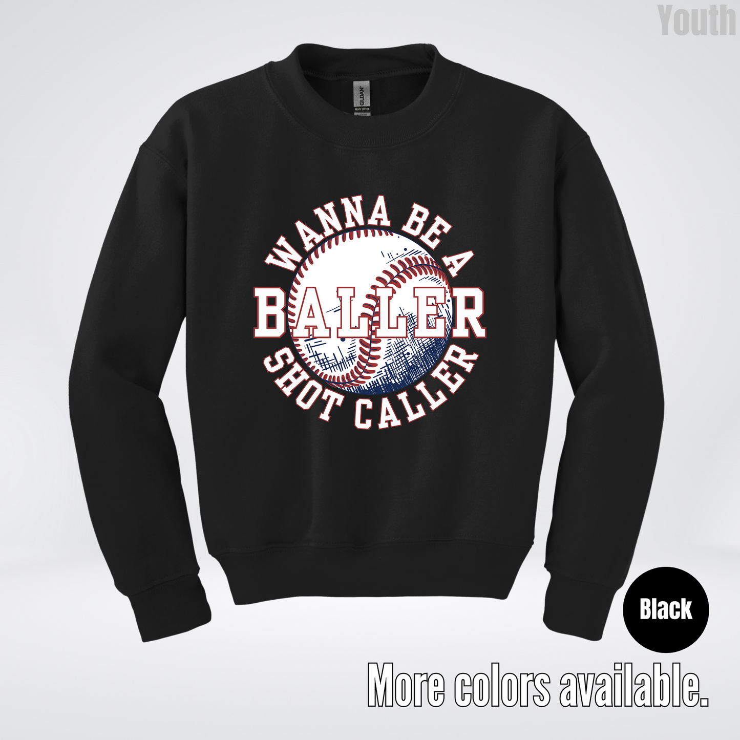 Wanna Be A Baller Shot Caller Youth Crewneck Sweatshirt