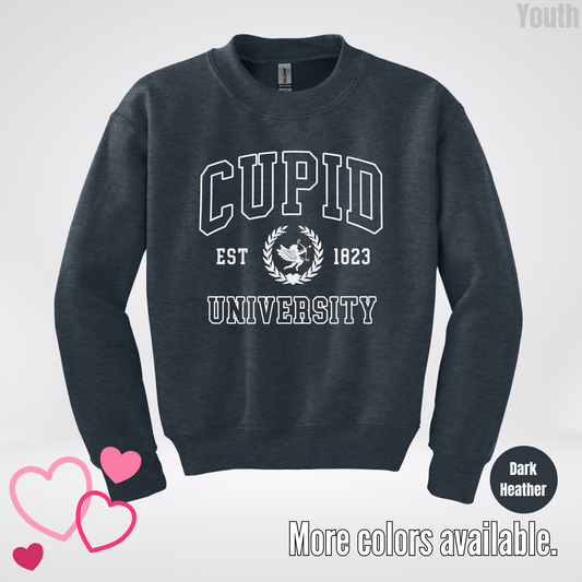 Cupid University Est 1823 White Design Youth Crewneck Sweatshirt