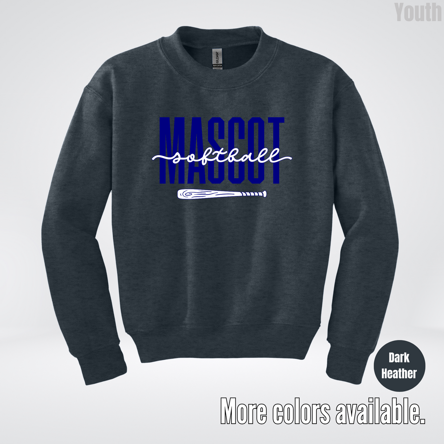 Custom Mascot – Navy - Softball Design 27 Youth Crewneck Sweatshirt