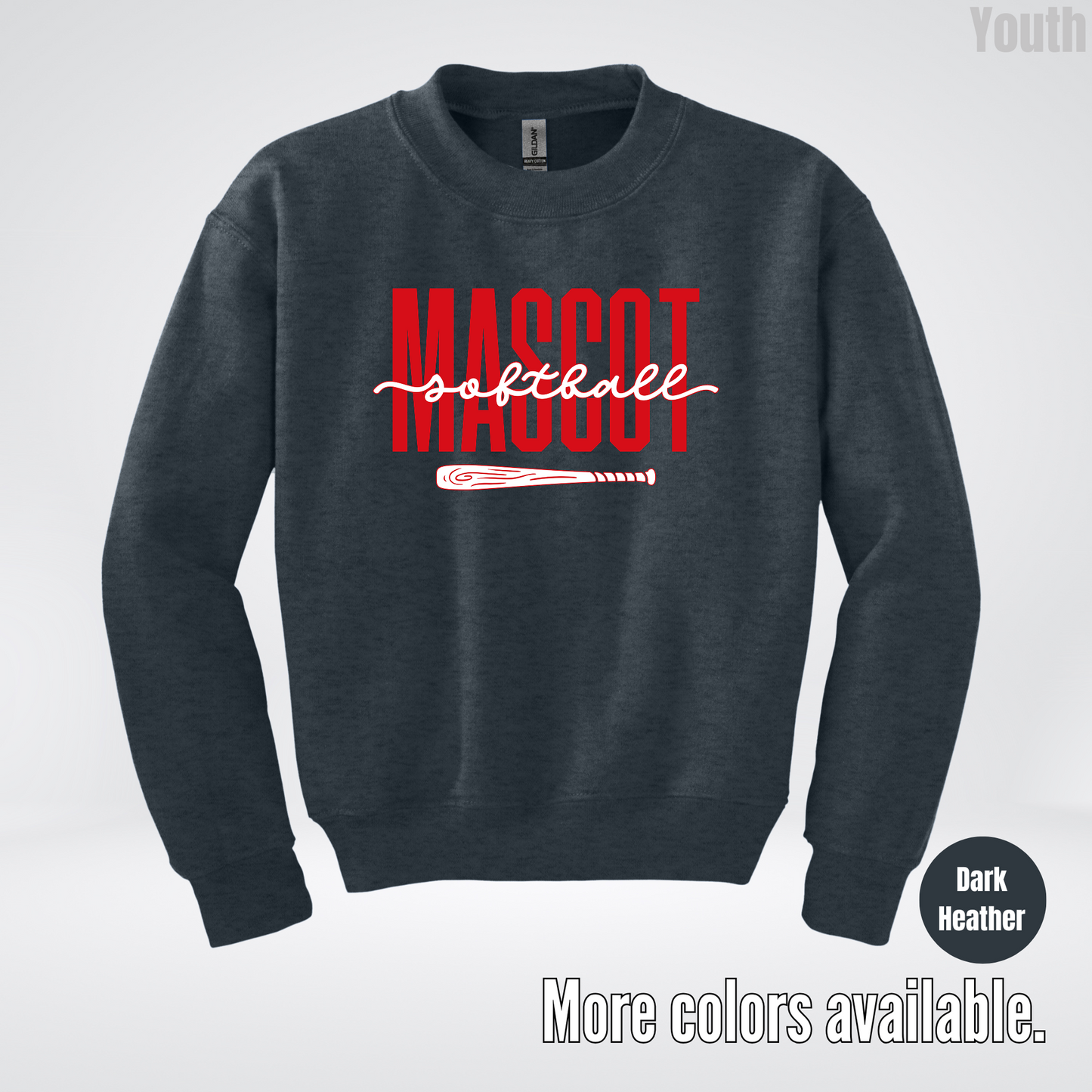 Custom Mascot – Red - Softball Design 28 Youth Crewneck Sweatshirt