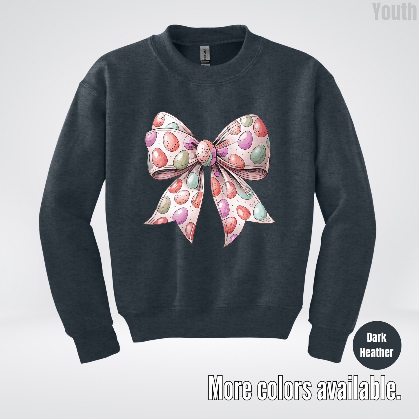Easter Eggs Coquette Bow Youth Crewneck Sweatshirt