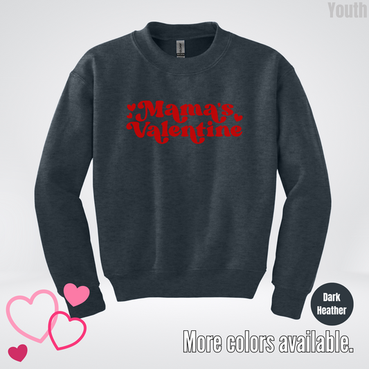 Mamas Valentine Retro Red Design Youth Crewneck Sweatshirt