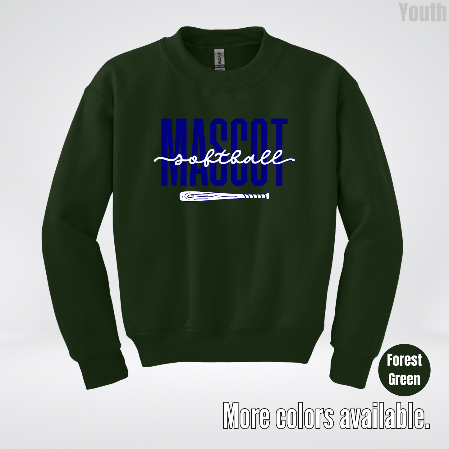 Custom Mascot – Navy - Softball Design 27 Youth Crewneck Sweatshirt