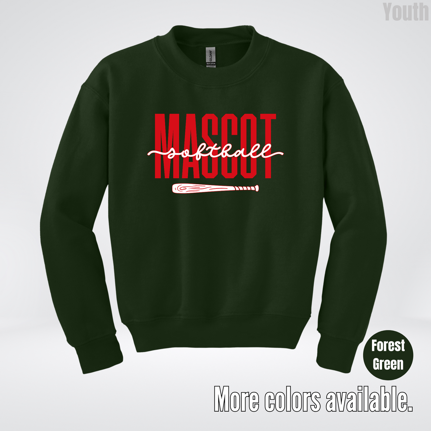 Custom Mascot – Red - Softball Design 28 Youth Crewneck Sweatshirt