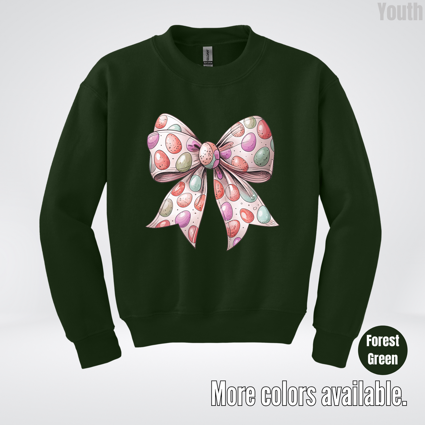 Easter Eggs Coquette Bow Youth Crewneck Sweatshirt