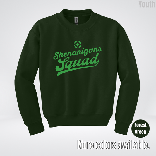 Shenanigans Squad - Green Design - St. Patrick's Day Youth Crewneck Sweatshirt