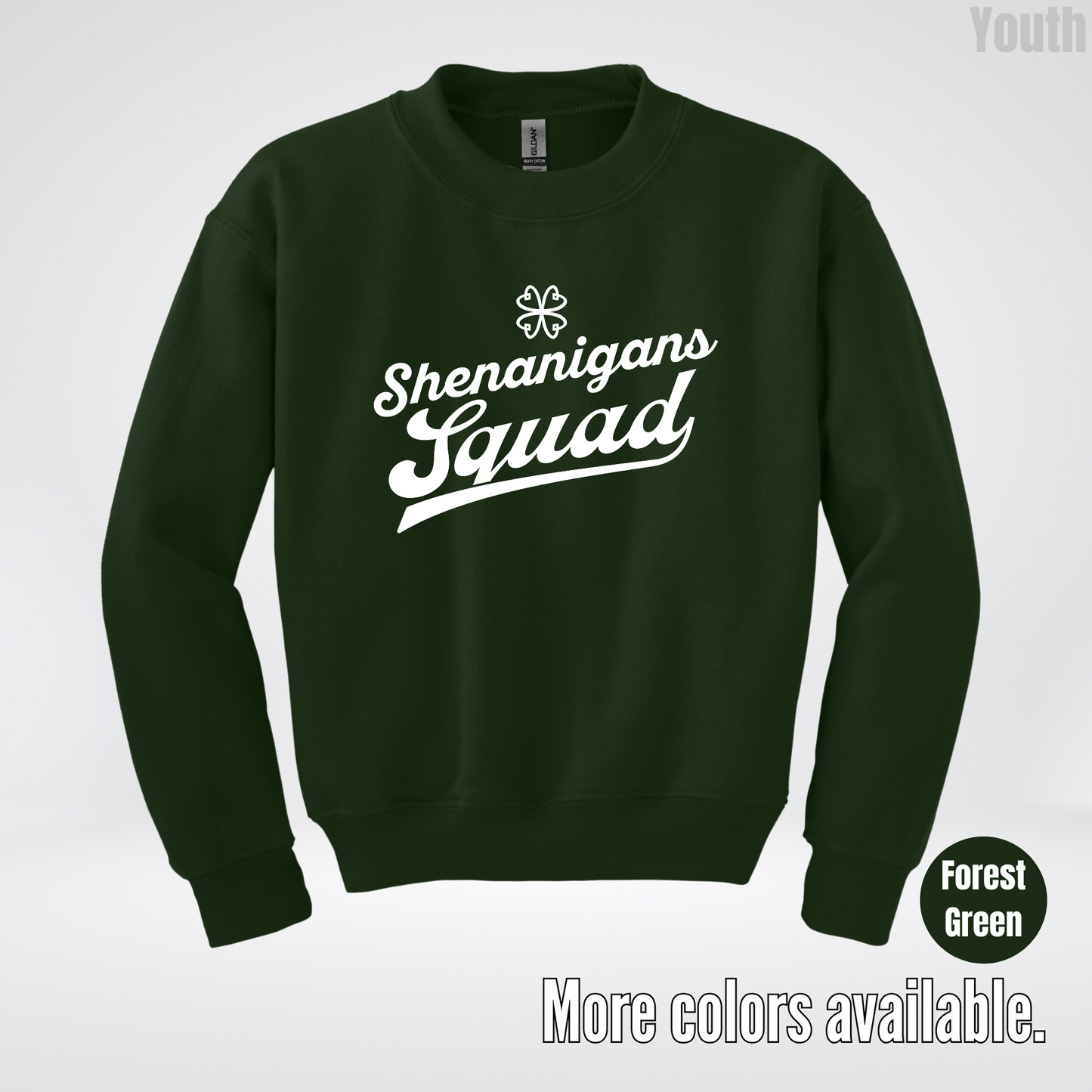Shenanigans Squad - White Design - St. Patrick's Day Youth Crewneck Sweatshirt