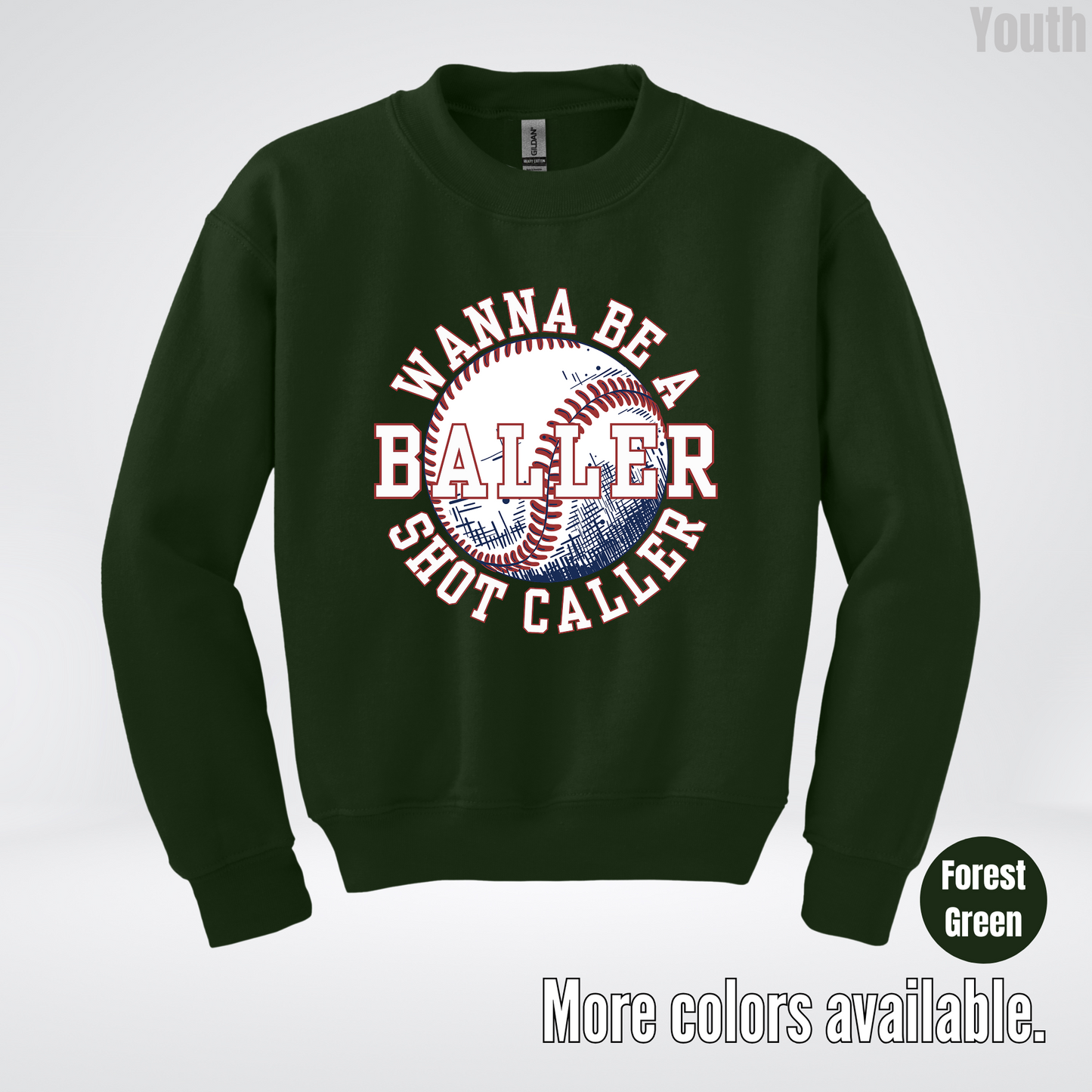 Wanna Be A Baller Shot Caller Youth Crewneck Sweatshirt