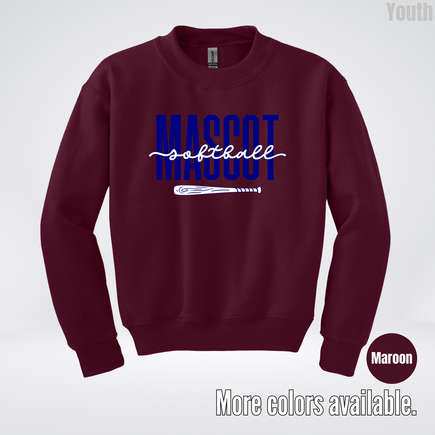 Custom Mascot – Navy - Softball Design 27 Youth Crewneck Sweatshirt