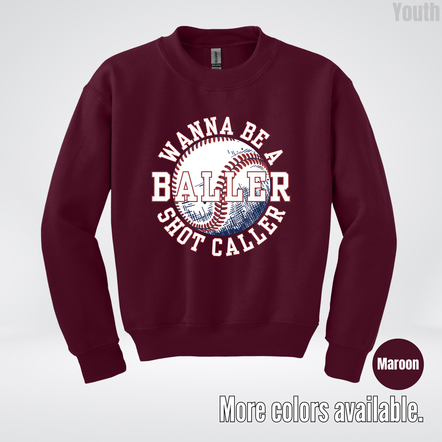 Wanna Be A Baller Shot Caller Youth Crewneck Sweatshirt