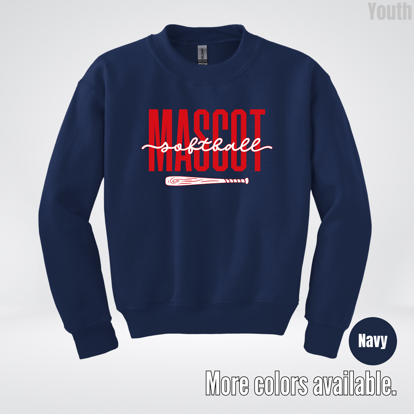 Custom Mascot – Red - Softball Design 28 Youth Crewneck Sweatshirt
