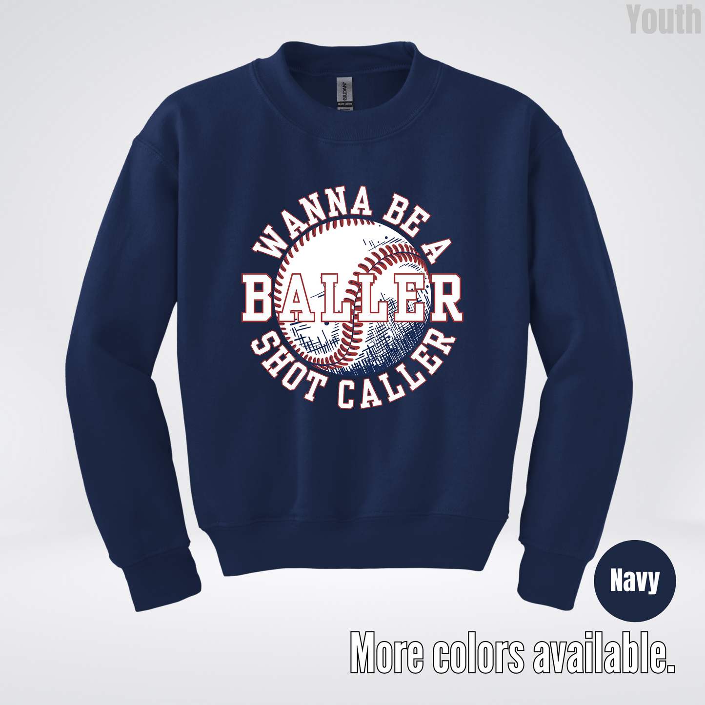 Wanna Be A Baller Shot Caller Youth Crewneck Sweatshirt