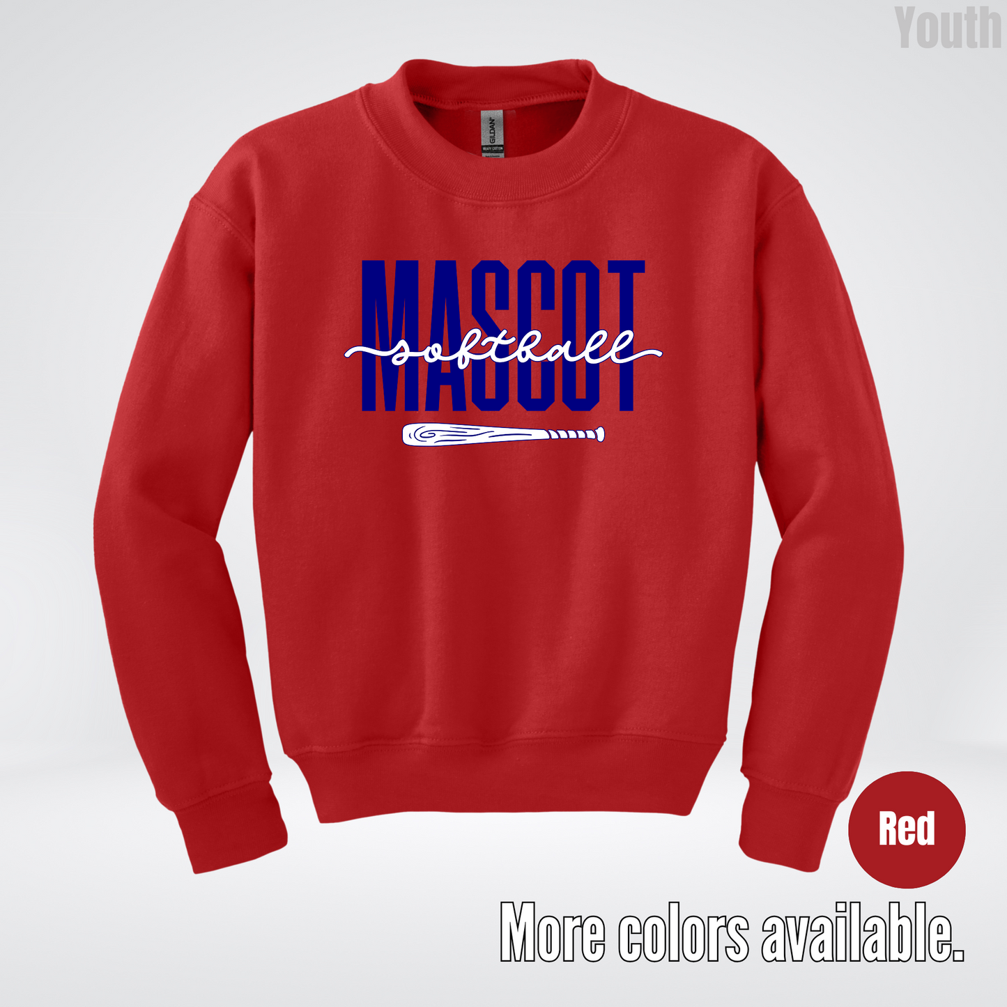 Custom Mascot – Navy - Softball Design 27 Youth Crewneck Sweatshirt