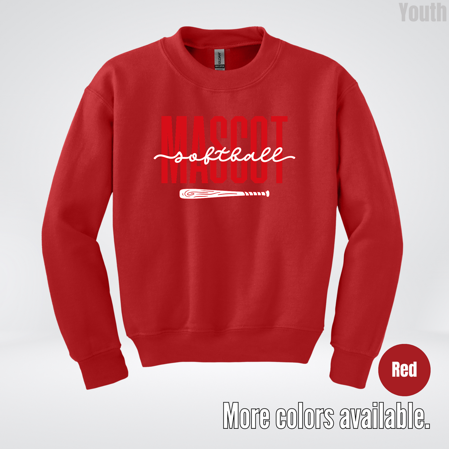 Custom Mascot – Red - Softball Design 28 Youth Crewneck Sweatshirt