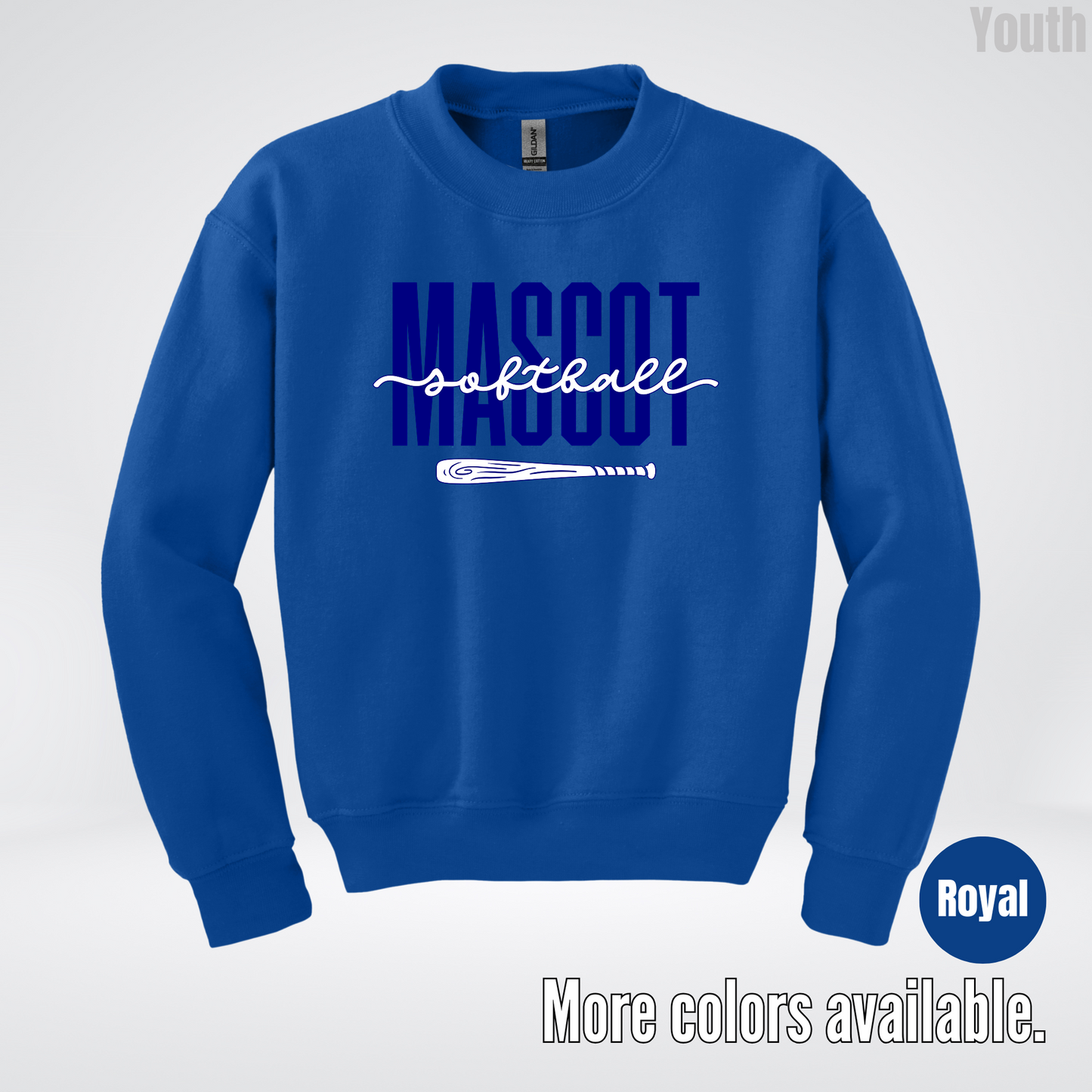 Custom Mascot – Navy - Softball Design 27 Youth Crewneck Sweatshirt