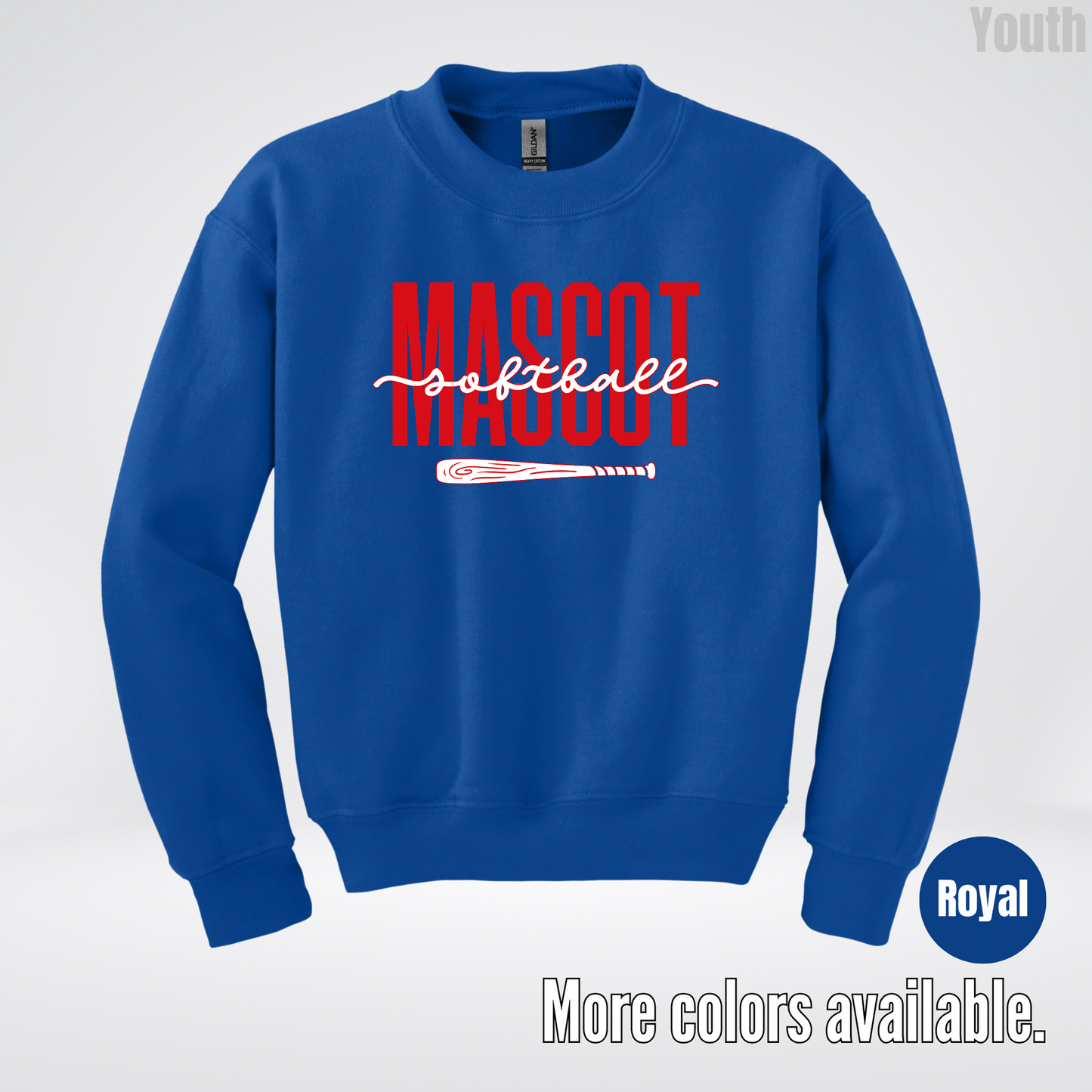Custom Mascot – Red - Softball Design 28 Youth Crewneck Sweatshirt