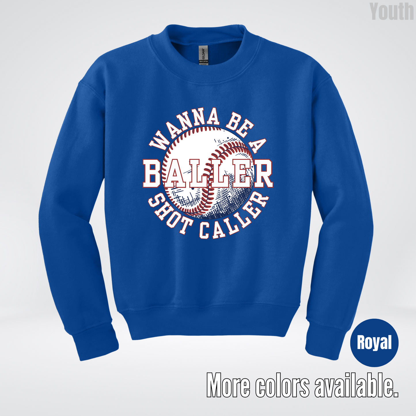Wanna Be A Baller Shot Caller Youth Crewneck Sweatshirt