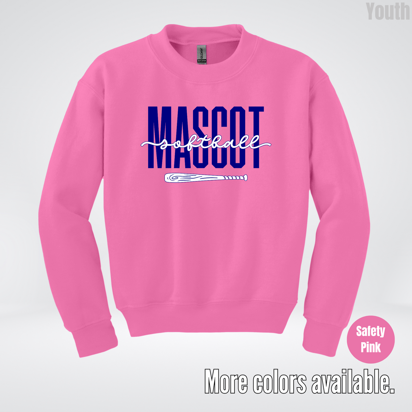 Custom Mascot – Navy - Softball Design 27 Youth Crewneck Sweatshirt