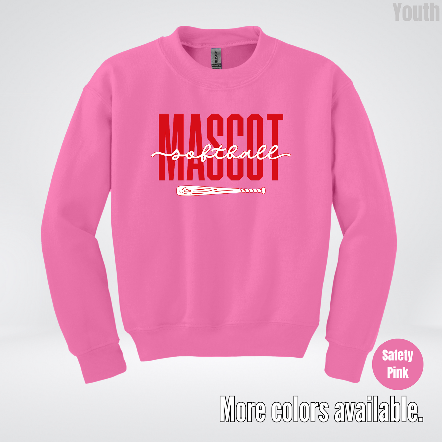 Custom Mascot – Red - Softball Design 28 Youth Crewneck Sweatshirt