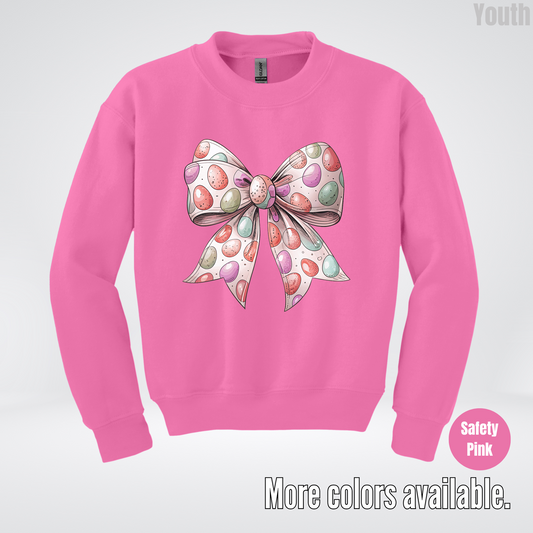 Easter Eggs Coquette Bow Youth Crewneck Sweatshirt