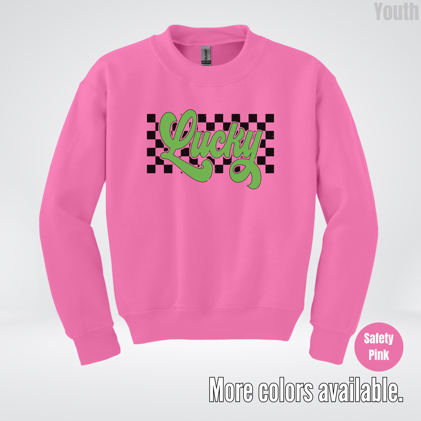 Lucky Cursive Checkered Retro – Saint Patrick’s Day Youth Crewneck Sweatshirt