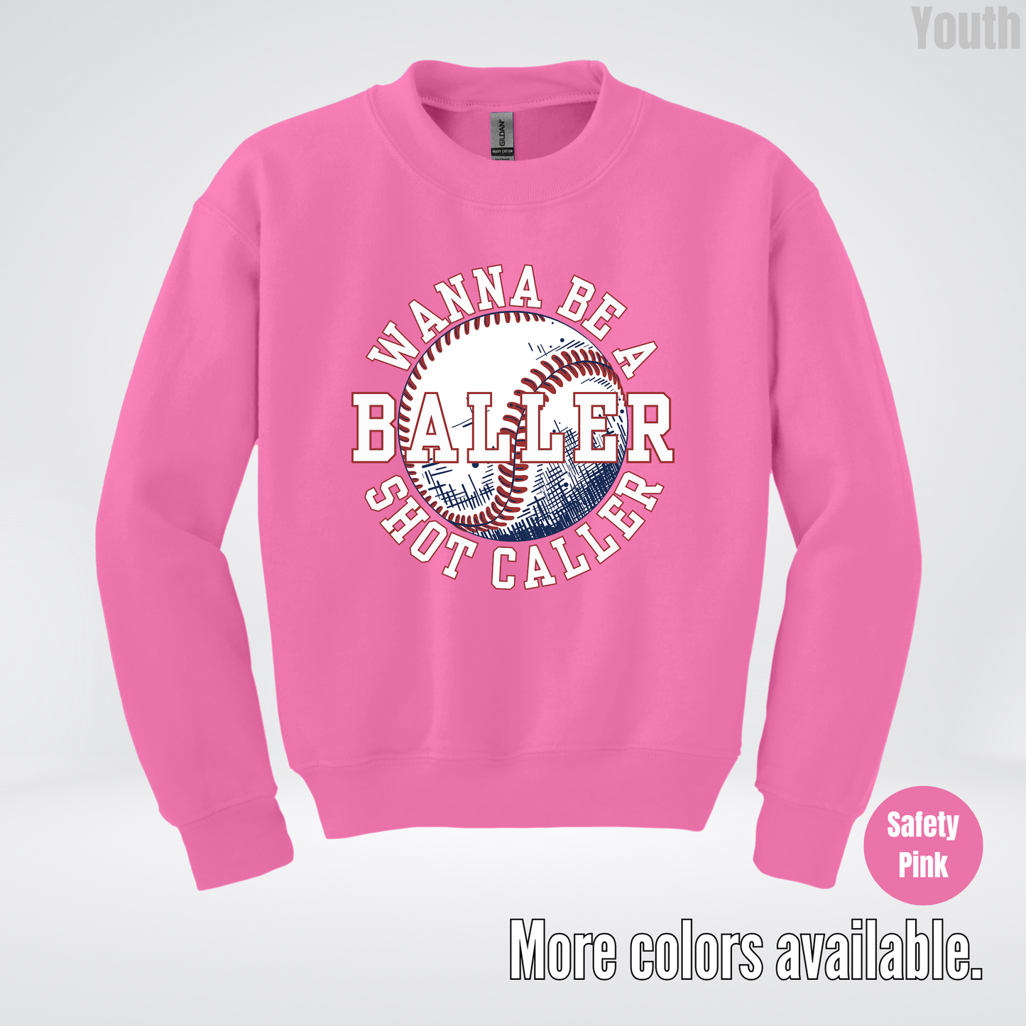 Wanna Be A Baller Shot Caller Youth Crewneck Sweatshirt