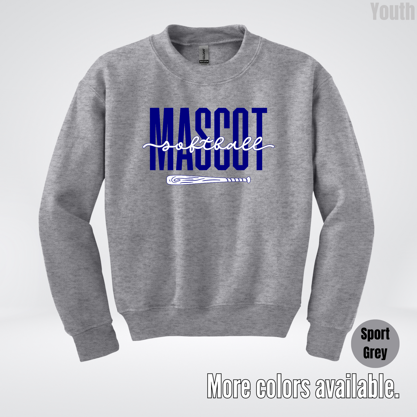Custom Mascot – Navy - Softball Design 27 Youth Crewneck Sweatshirt