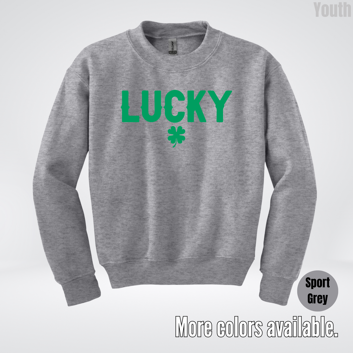 Lucky & Four Leaf Clover - Green Design - Saint Patrick's Day Youth Crewneck Sweatshirt
