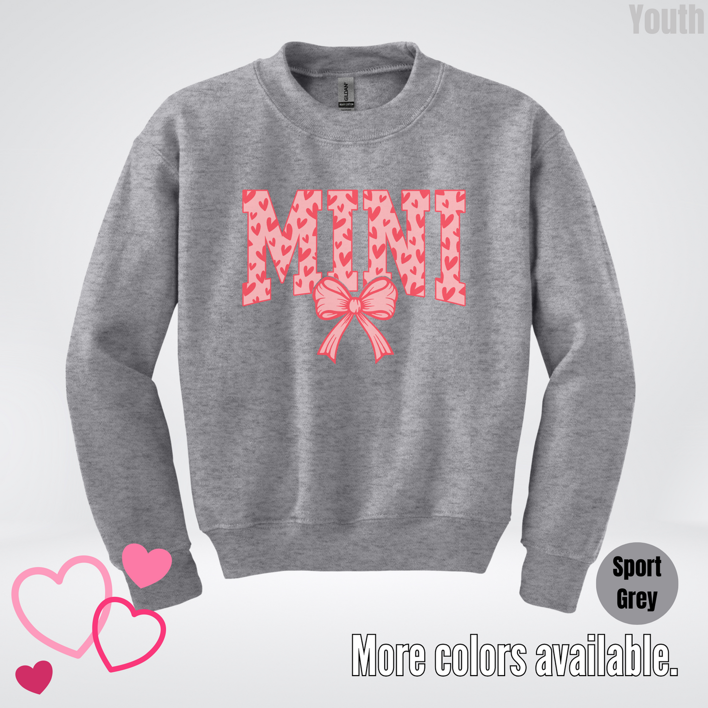 Mini Coquette Hearts Valentines Day Youth Crewneck Sweatshirt
