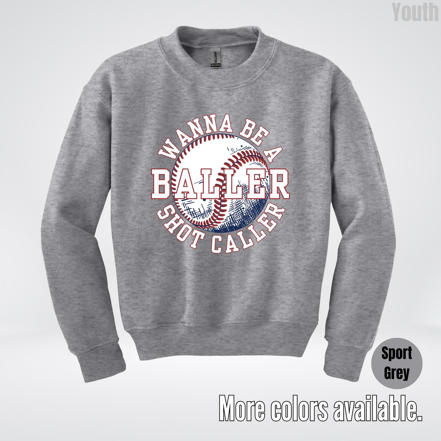 Wanna Be A Baller Shot Caller Youth Crewneck Sweatshirt
