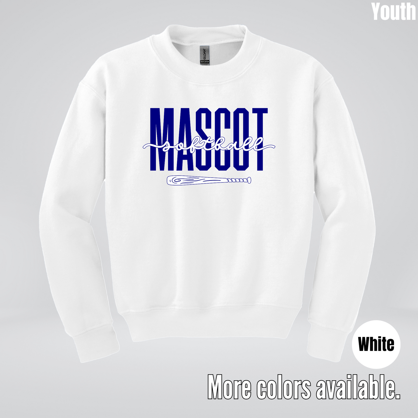 Custom Mascot – Navy - Softball Design 27 Youth Crewneck Sweatshirt