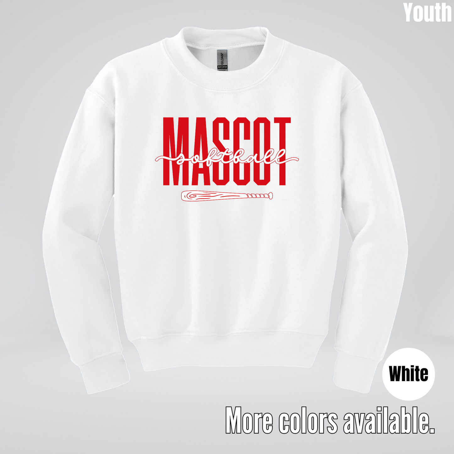 Custom Mascot – Red - Softball Design 28 Youth Crewneck Sweatshirt