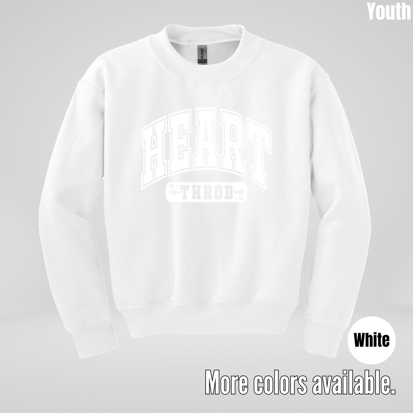 Heart Throb - White Design - Youth Crewneck Sweatshirt