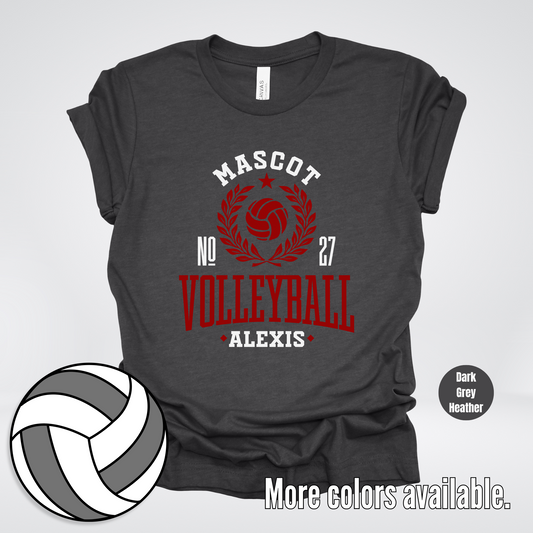 Custom Mascot, Number, & Name – Maroon - Volleyball Design 47 T-Shirt