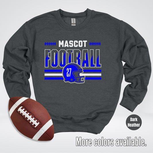 Custom Mascot & Number - Blue - Football Design 3 Crewneck Sweatshirt