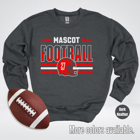 Custom Mascot & Number - Red - Football Design 2 Crewneck Sweatshirt
