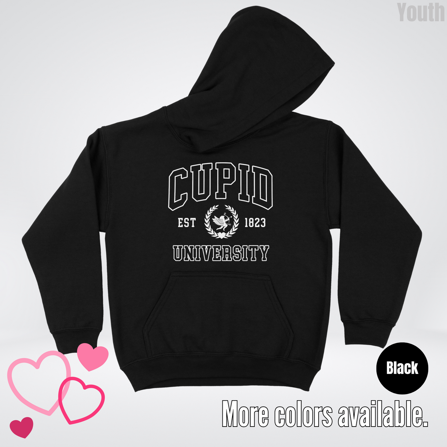 Cupid University Est 1823 White Design Youth Hoodie