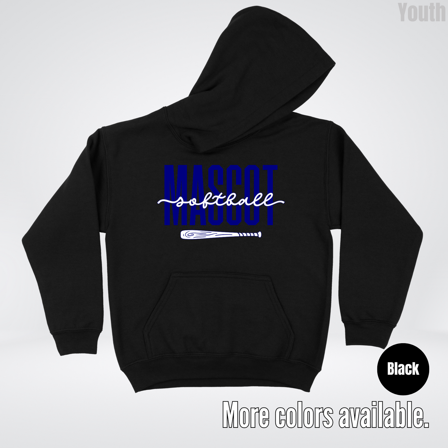 Custom Mascot – Navy - Softball Design 27 Youth Hoodie