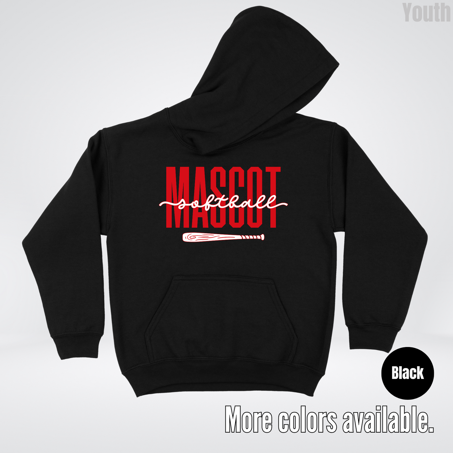 Custom Mascot – Red - Softball Design 28 Youth Hoodie