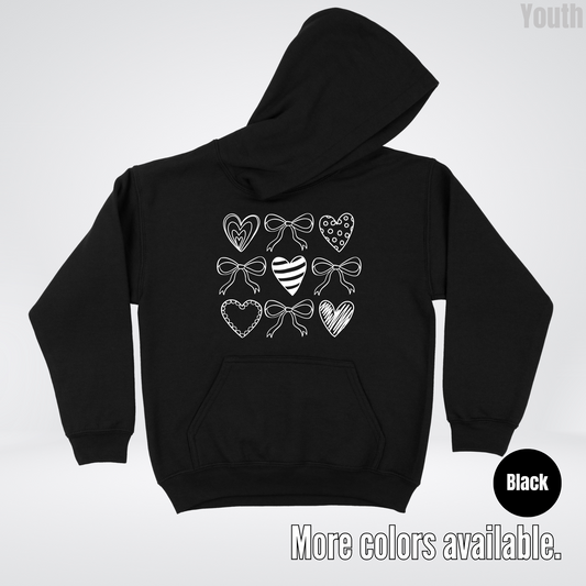 Doodle Coquette Hearts Youth Hoodie
