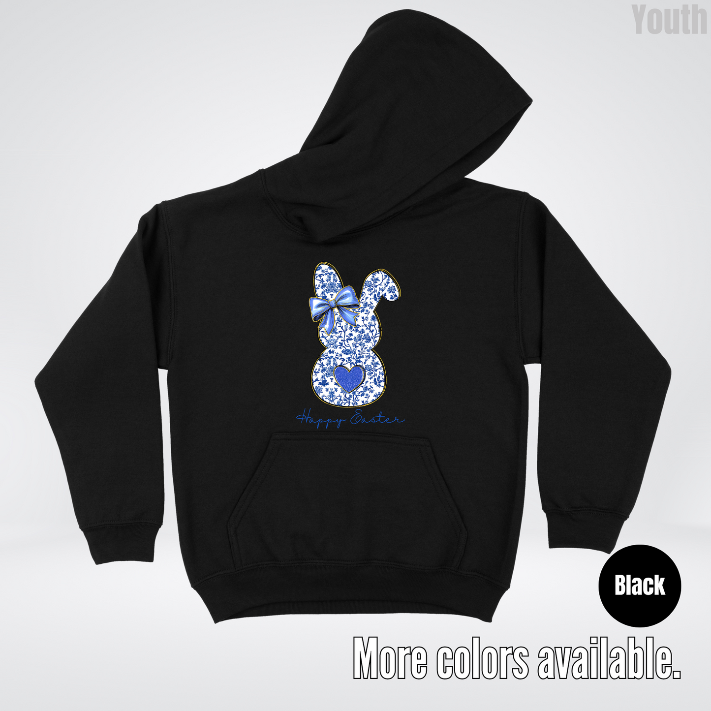 Happy Easter Bunny Blue Toile Chinoiserie Grand Millennial Youth Hoodie
