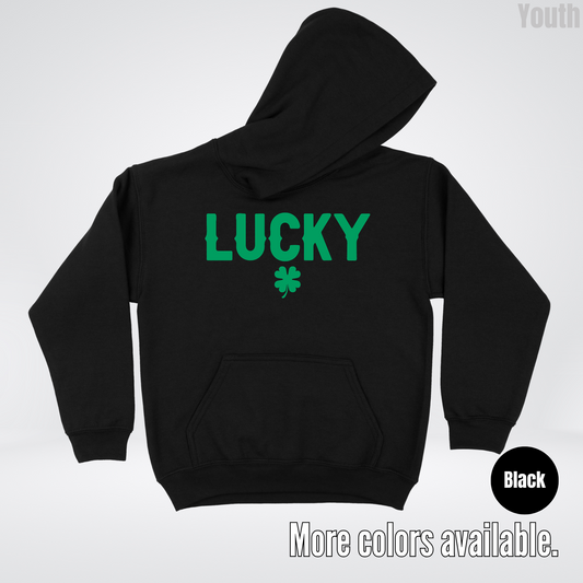 Lucky & Four Leaf Clover - Green Design - Saint Patrick's Day Youth Hoodie
